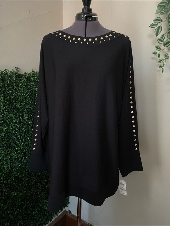 INC International Concepts Tops - INC International Concepts Black Long-Sleeve Top with Gold Studs